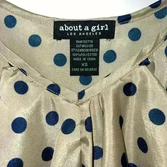 Cute tan with blue polka dot spaghetti strap shirt.  - Picture 2 of 3